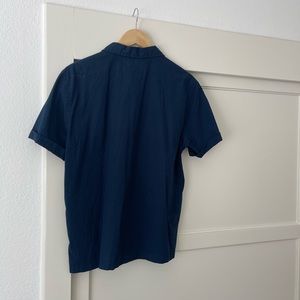 Universal Works Stretch Cotton Navy Blue Collard Button Down Shirt Size Large